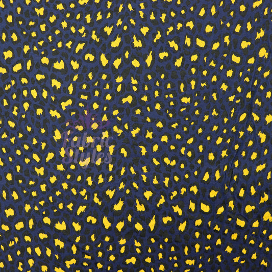 Navy Animal Print Fabric Yellow Black Spots Viscose Elastane Fabric