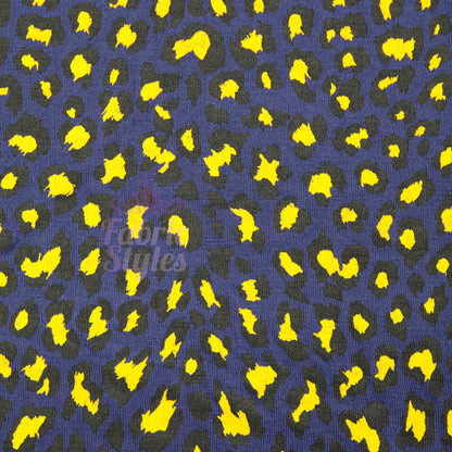 Navy Animal Print Fabric Yellow Black Spots Viscose Elastane Fabric