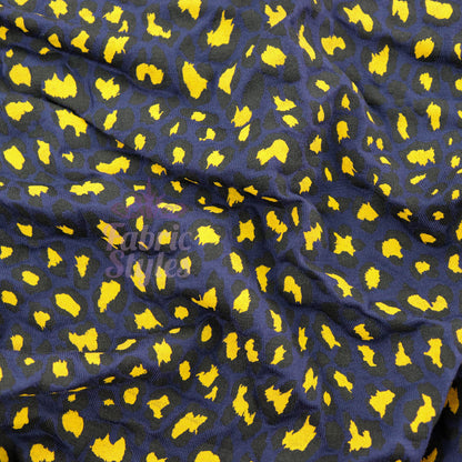Navy Animal Print Fabric Yellow Black Spots Viscose Elastane Fabric