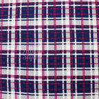 Navy Tartan Pink White Plaid Print Viscose Elastane Fabric