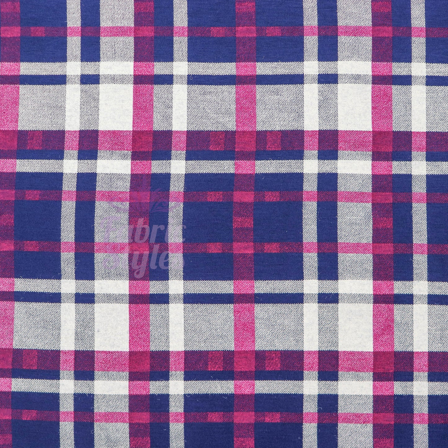 Navy Tartan Pink White Plaid Print Viscose Elastane Fabric