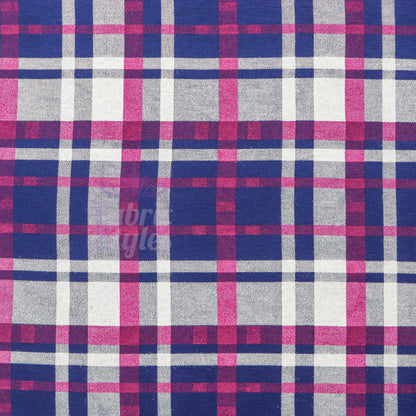 Navy Tartan Pink White Plaid Print Viscose Elastane Fabric