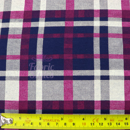 Navy Tartan Pink White Plaid Print Viscose Elastane Fabric