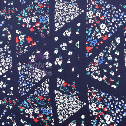 Navy Geometric Floral Ditsy Viscose Elastane Fabric