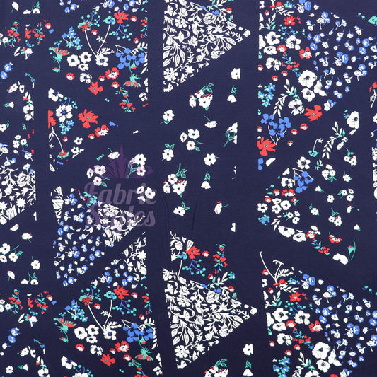 Navy Geometric Floral Ditsy Viscose Elastane Fabric