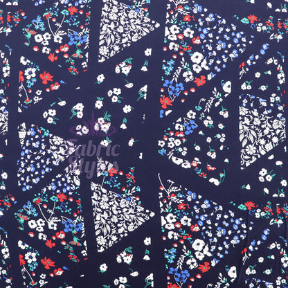 Navy Geometric Floral Ditsy Viscose Elastane Fabric