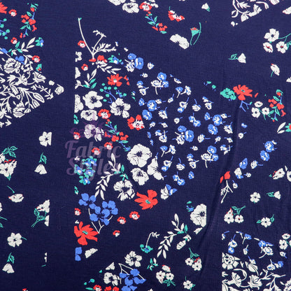 Navy Geometric Floral Ditsy Viscose Elastane Fabric