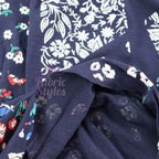 Navy Geometric Floral Ditsy Viscose Elastane Fabric