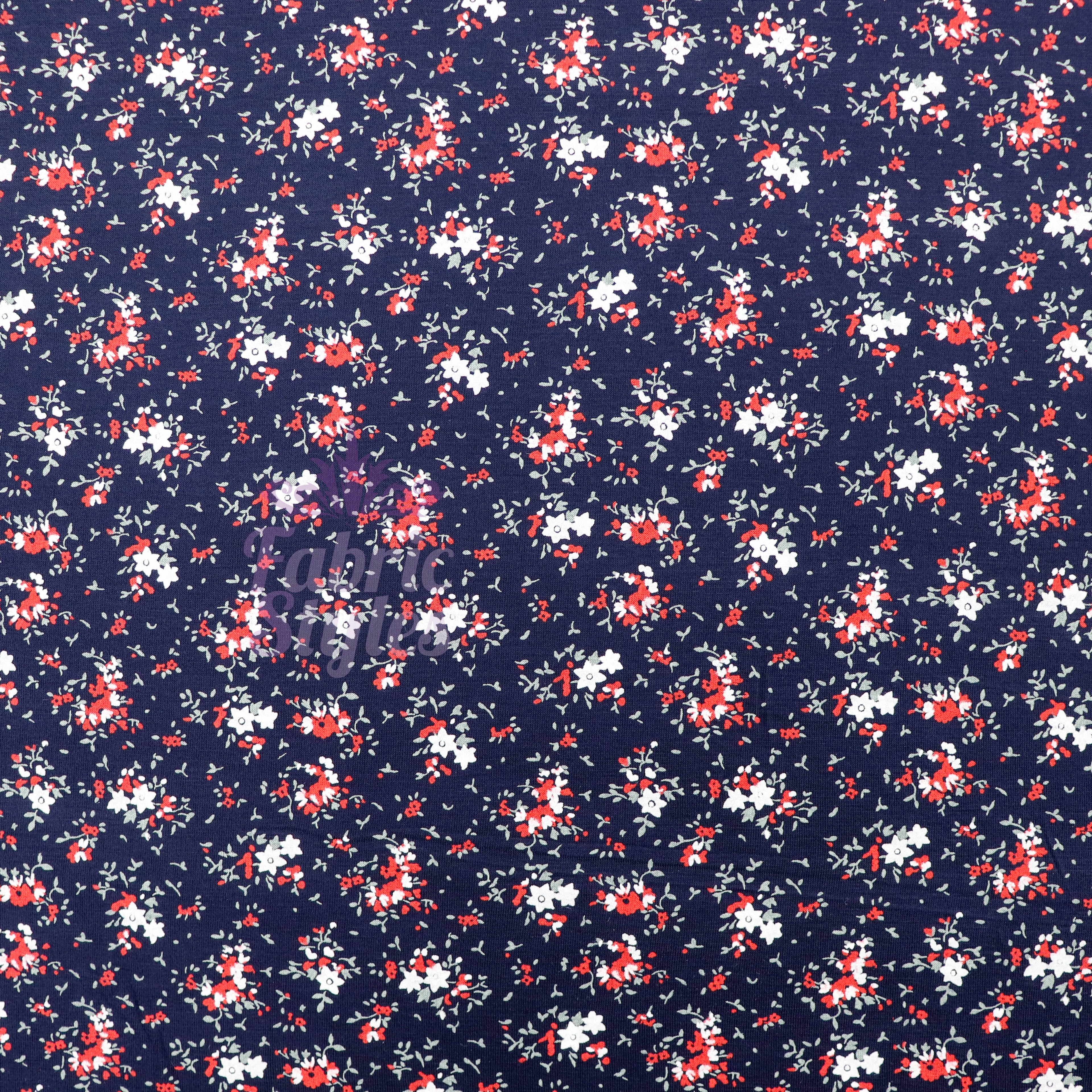 Red Ditsy Floral Viscose Elastane Fabric
