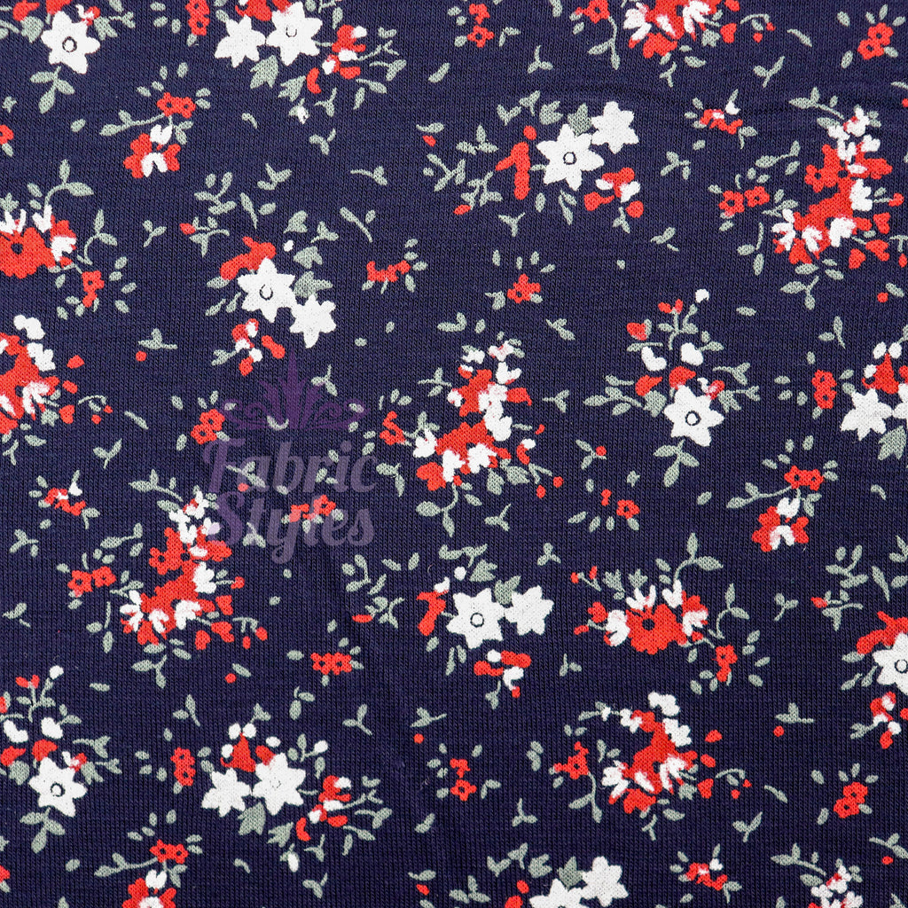 Red Ditsy Floral Viscose Elastane Fabric