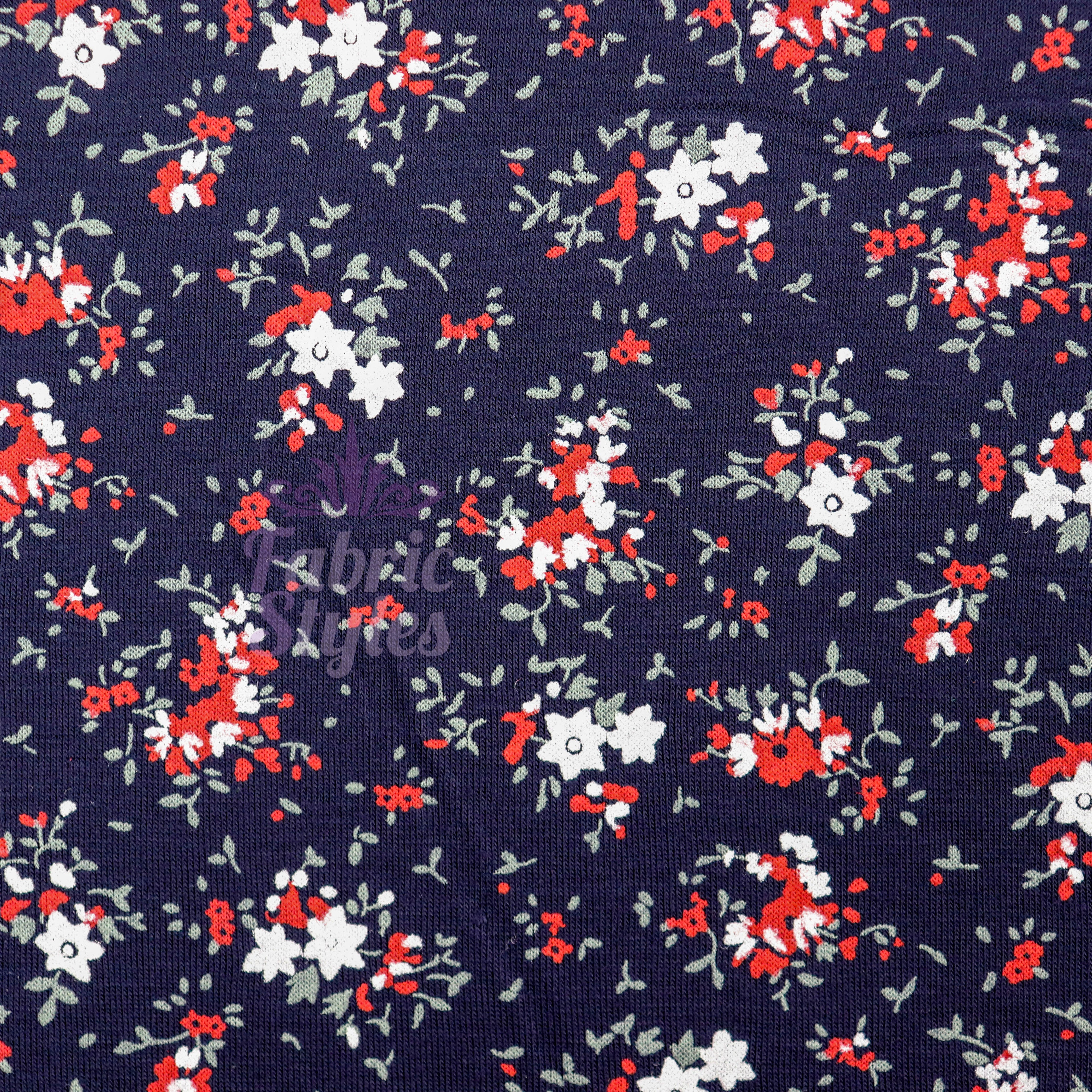 Red Ditsy Floral Viscose Elastane Fabric