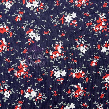 Red Ditsy Floral Viscose Elastane Fabric