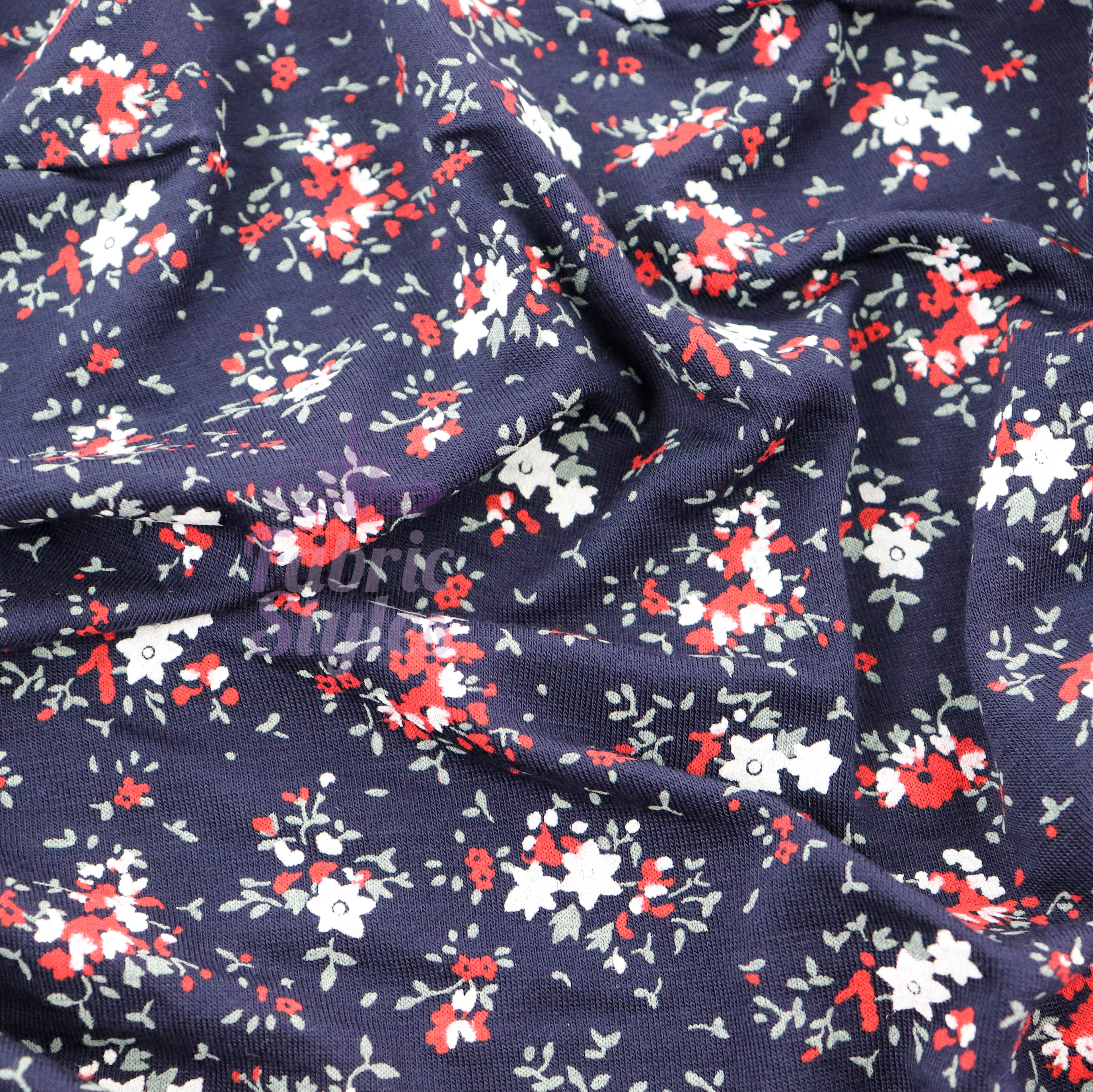Red Ditsy Floral Viscose Elastane Fabric