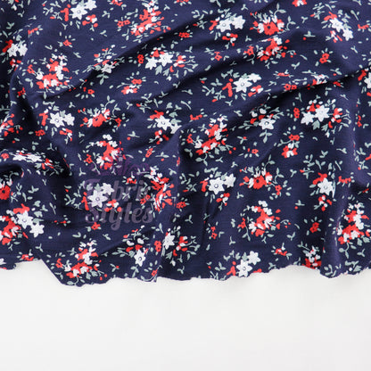 Red Ditsy Floral Viscose Elastane Fabric