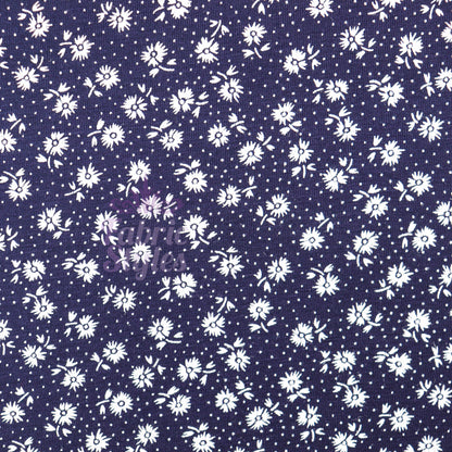Navy Floral Small White Flowers Viscose Elastane Fabric