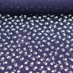 Navy Floral Small White Flowers Viscose Elastane Fabric
