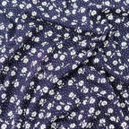 Navy Floral Small White Flowers Viscose Elastane Fabric