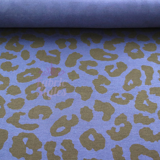 Navy Leopard Black Animal Spots Viscose Elastane Fabric