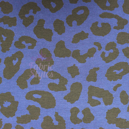 Navy Leopard Black Animal Spots Viscose Elastane Fabric