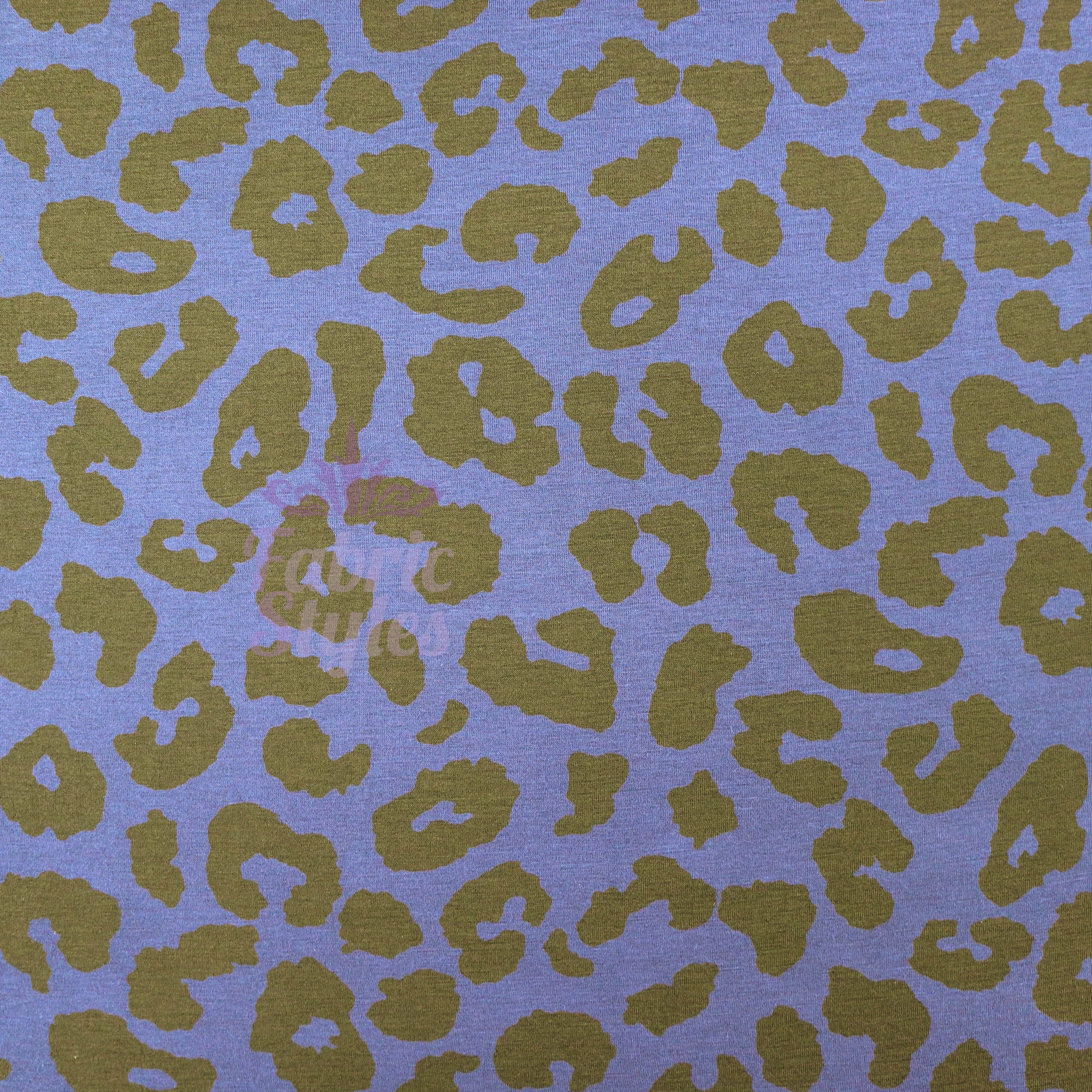Navy Leopard Black Animal Spots Viscose Elastane Fabric