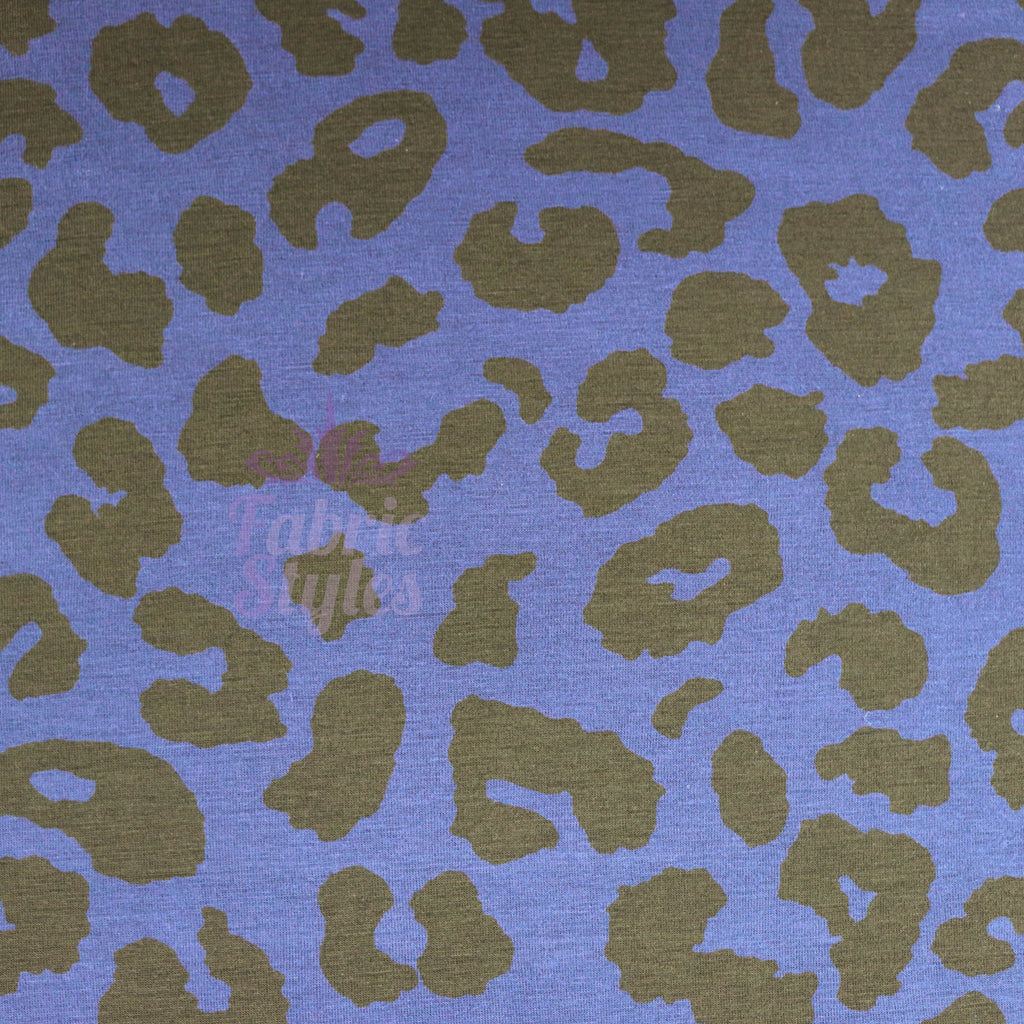 Navy Leopard Black Animal Spots Viscose Elastane Fabric
