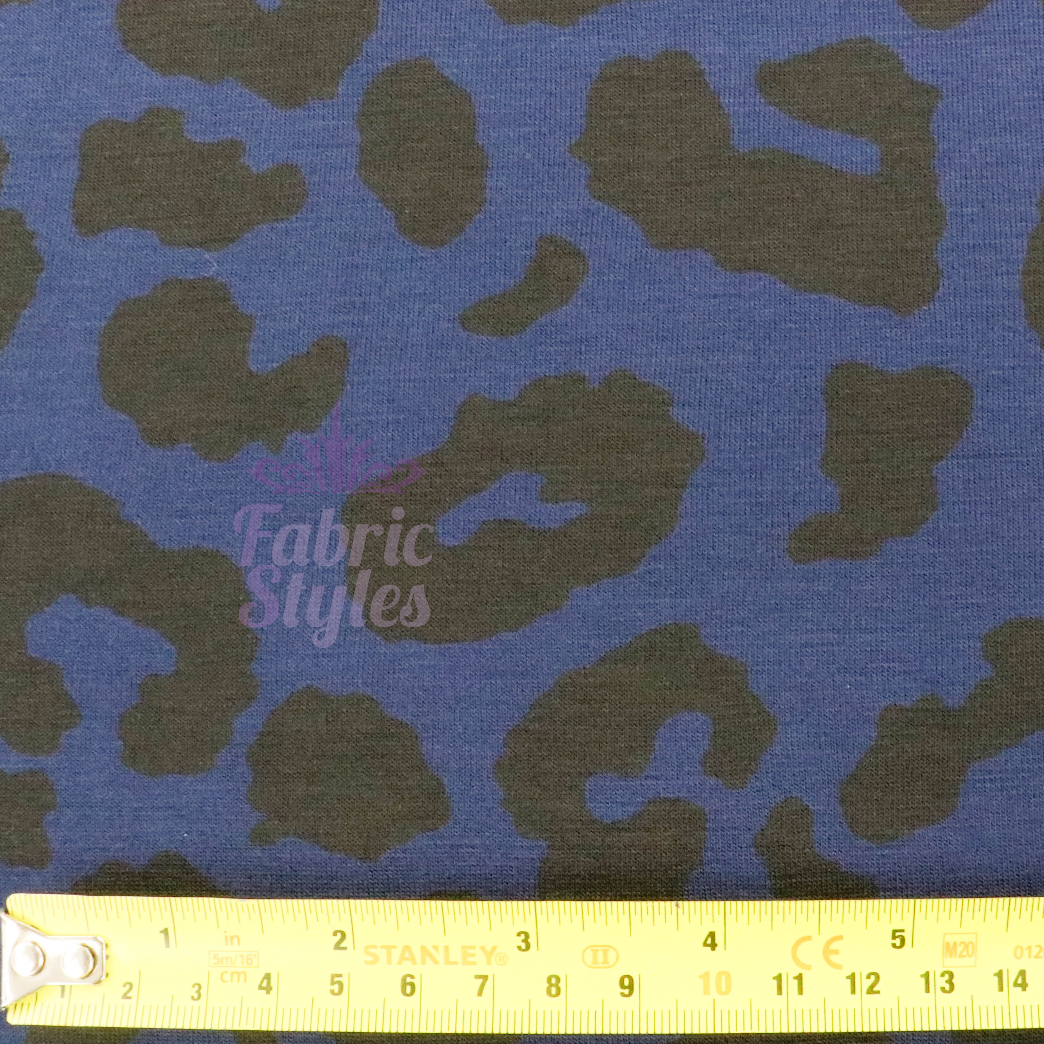 Navy Leopard Black Animal Spots Viscose Elastane Fabric