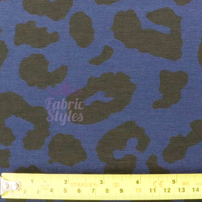 Navy Leopard Black Animal Spots Viscose Elastane Fabric