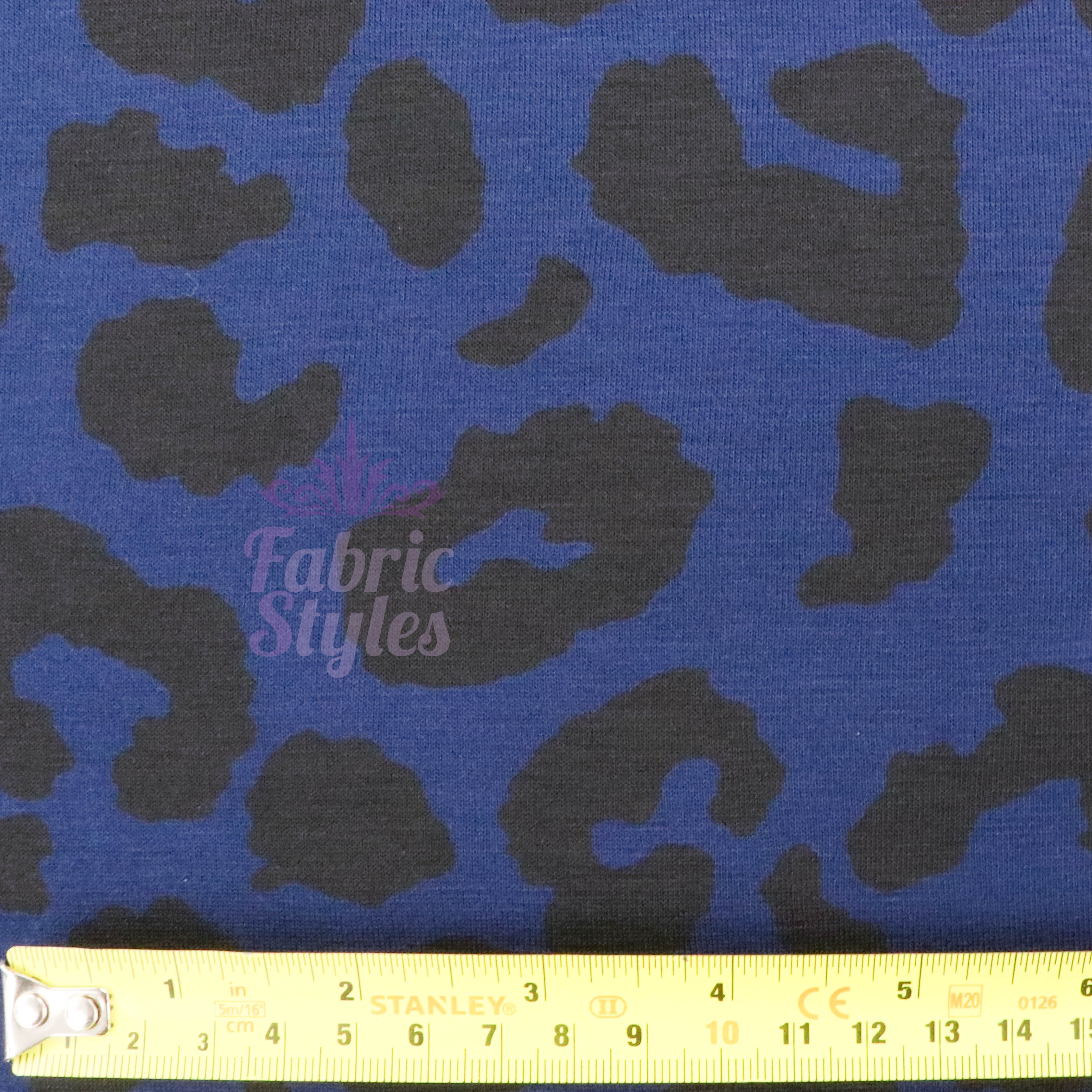 Navy Leopard Black Animal Spots Viscose Elastane Fabric