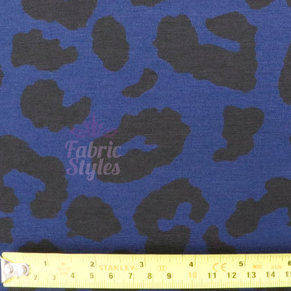 Navy Leopard Black Animal Spots Viscose Elastane Fabric