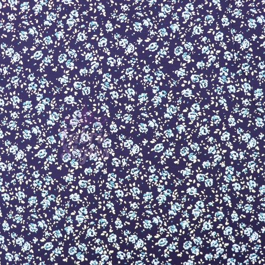 Navy Ditsy Small Floral Blue Roses Viscose Elastane Fabric