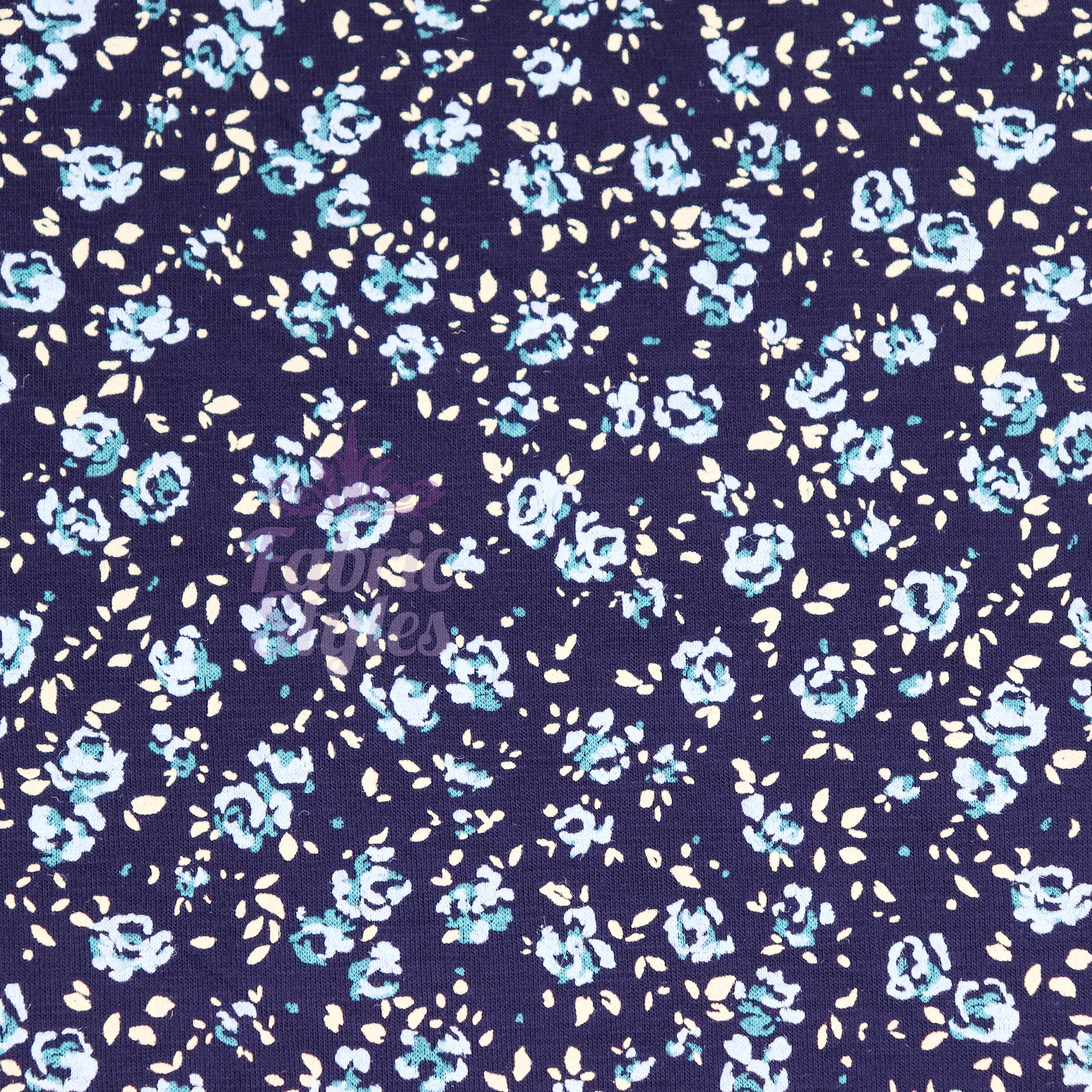 Navy Ditsy Small Floral Blue Roses Viscose Elastane Fabric