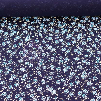 Navy Ditsy Small Floral Blue Roses Viscose Elastane Fabric