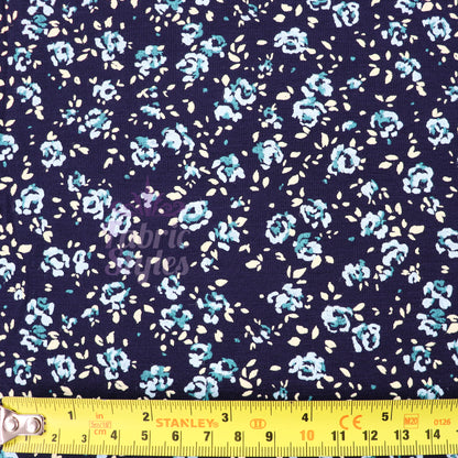 Navy Ditsy Small Floral Blue Roses Viscose Elastane Fabric