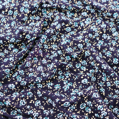 Navy Ditsy Small Floral Blue Roses Viscose Elastane Fabric