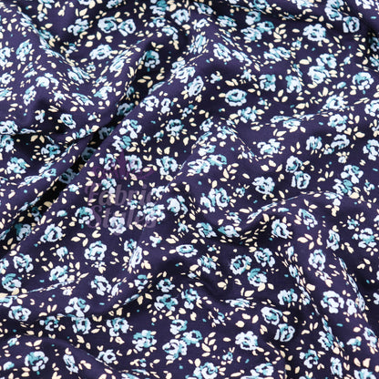 Navy Ditsy Small Floral Blue Roses Viscose Elastane Fabric