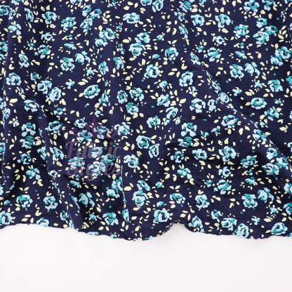 Navy Ditsy Small Floral Blue Roses Viscose Elastane Fabric