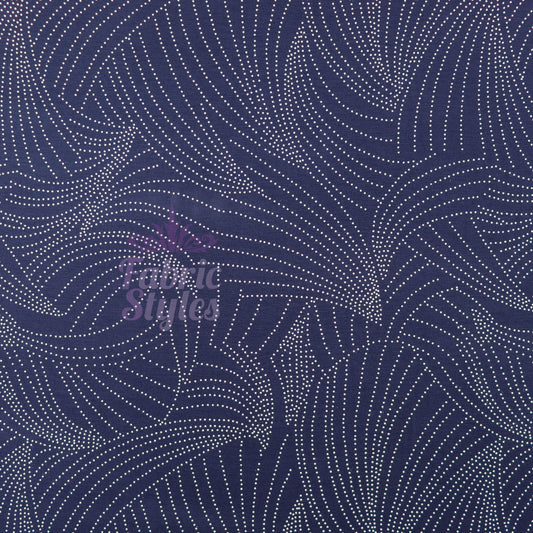 Navy Curve Dot Viscose Elastane Fabric