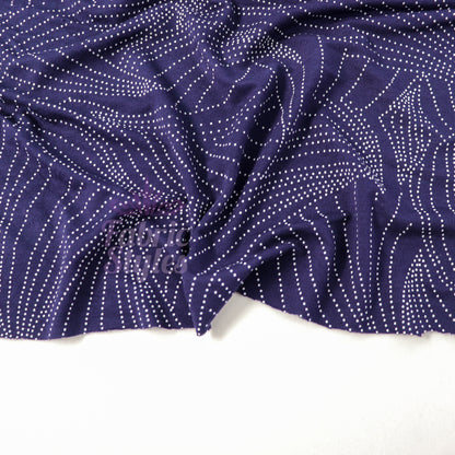 Navy Curve Dot Viscose Elastane Fabric