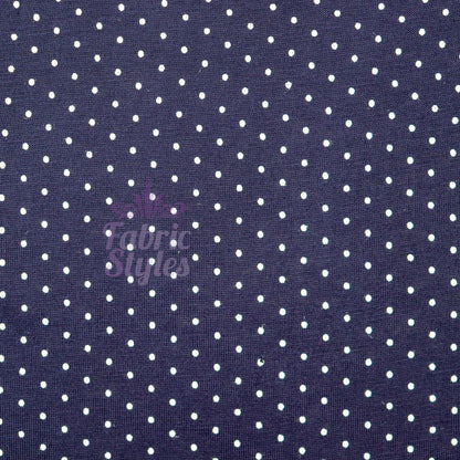 Navy Polka Dot Mini Spots Viscose Elastane Fabric