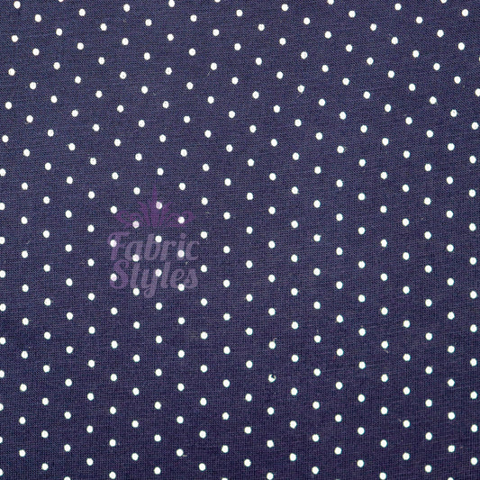 Navy Polka Dot Mini Spots Viscose Elastane Fabric