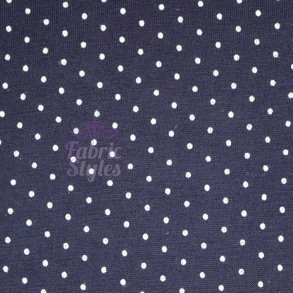 Navy Polka Dot Mini Spots Viscose Elastane Fabric