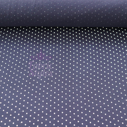 Navy Polka Dot Mini Spots Viscose Elastane Fabric