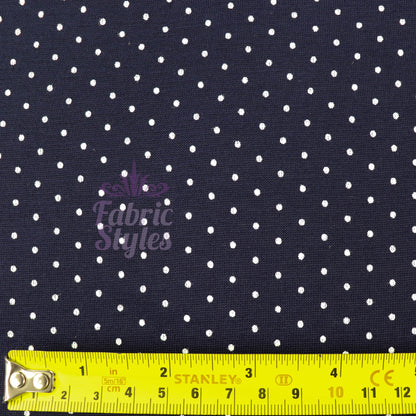 Navy Polka Dot Mini Spots Viscose Elastane Fabric