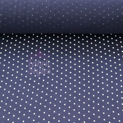 Navy Polka Dot Mini Spots Viscose Elastane Fabric