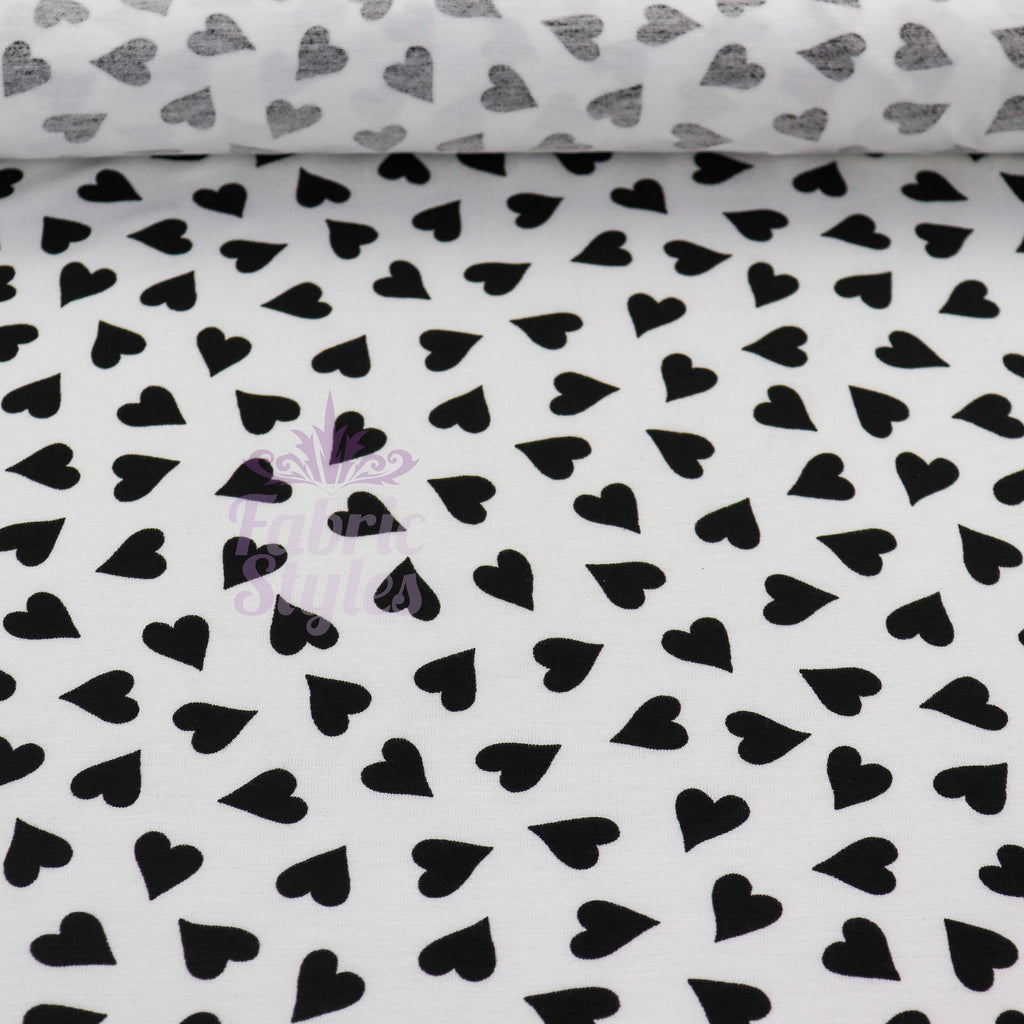 Love Heart Print Black White Viscose Elastane Fabric