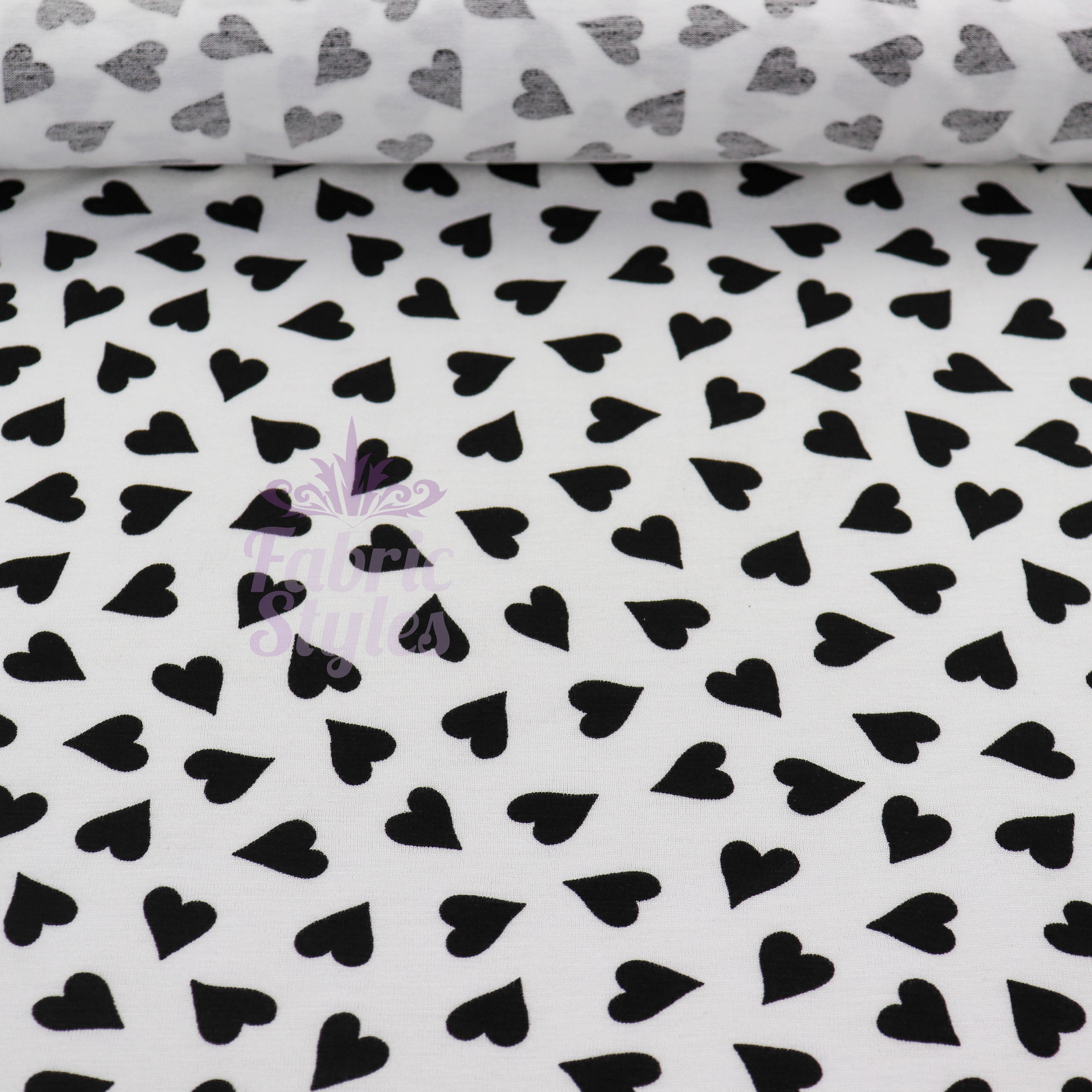 Love Heart Print Black White Viscose Elastane Fabric