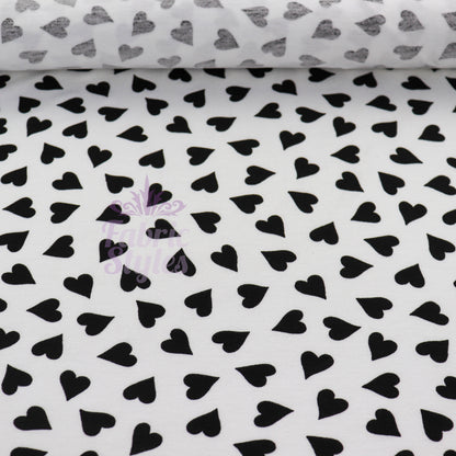 Love Heart Print Black White Viscose Elastane Fabric
