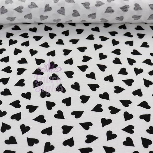 Love Heart Print Black White Viscose Elastane Fabric