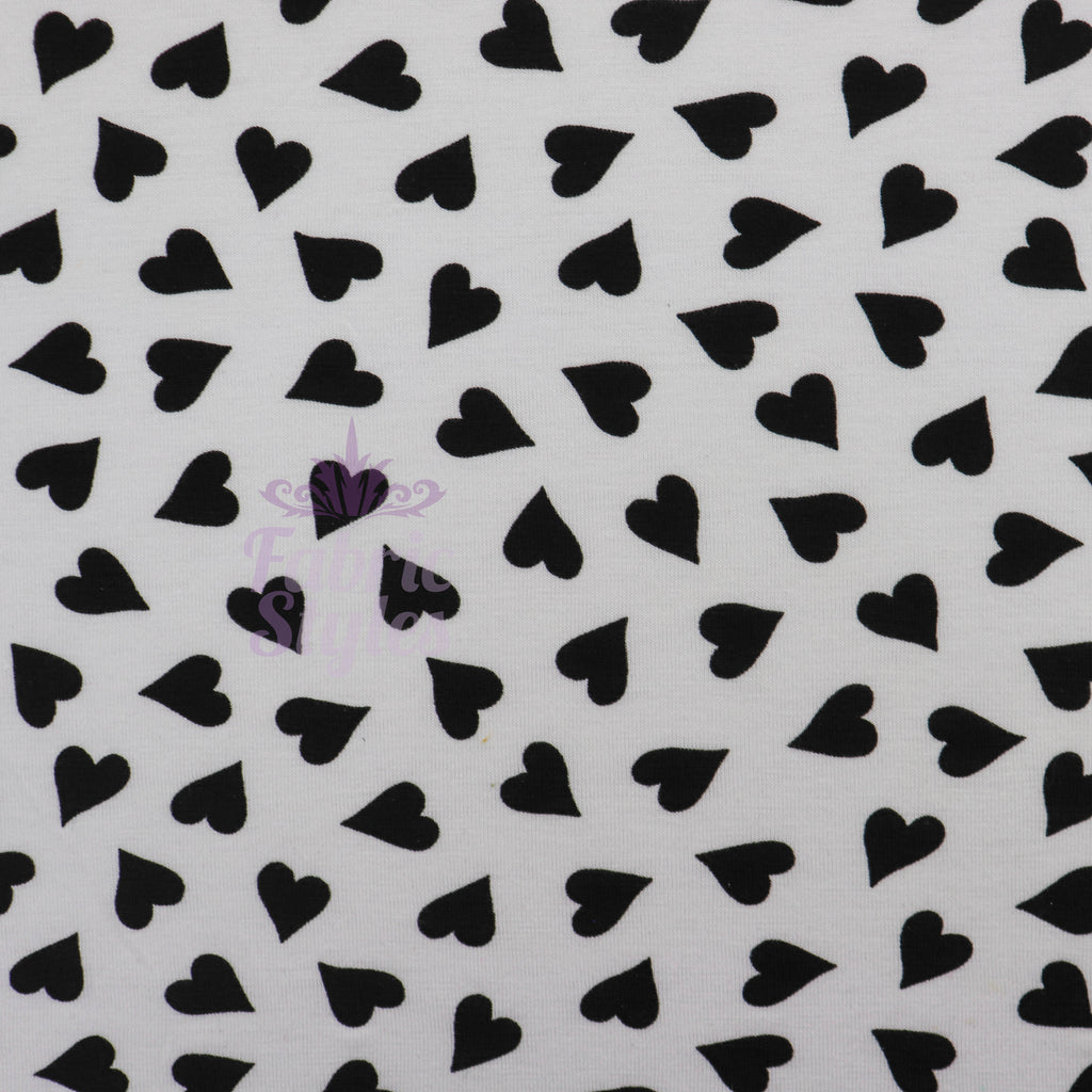 Love Heart Print Black White Viscose Elastane Fabric