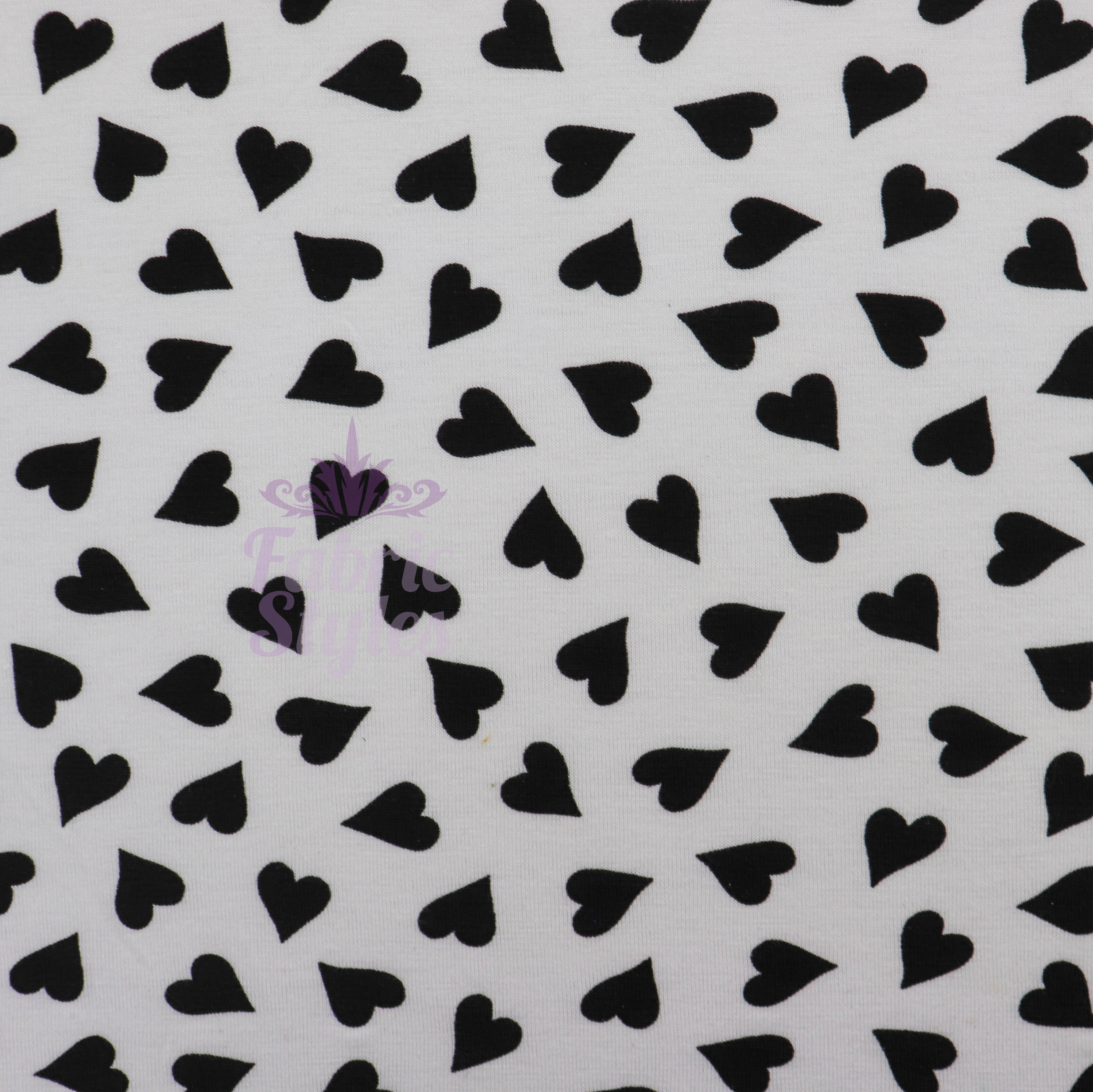 Love Heart Print Black White Viscose Elastane Fabric